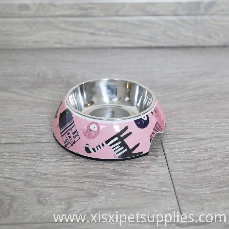 Customized Cute Pink Pet Bowl Non-slip Raised Steel Melamine Dog Bowl